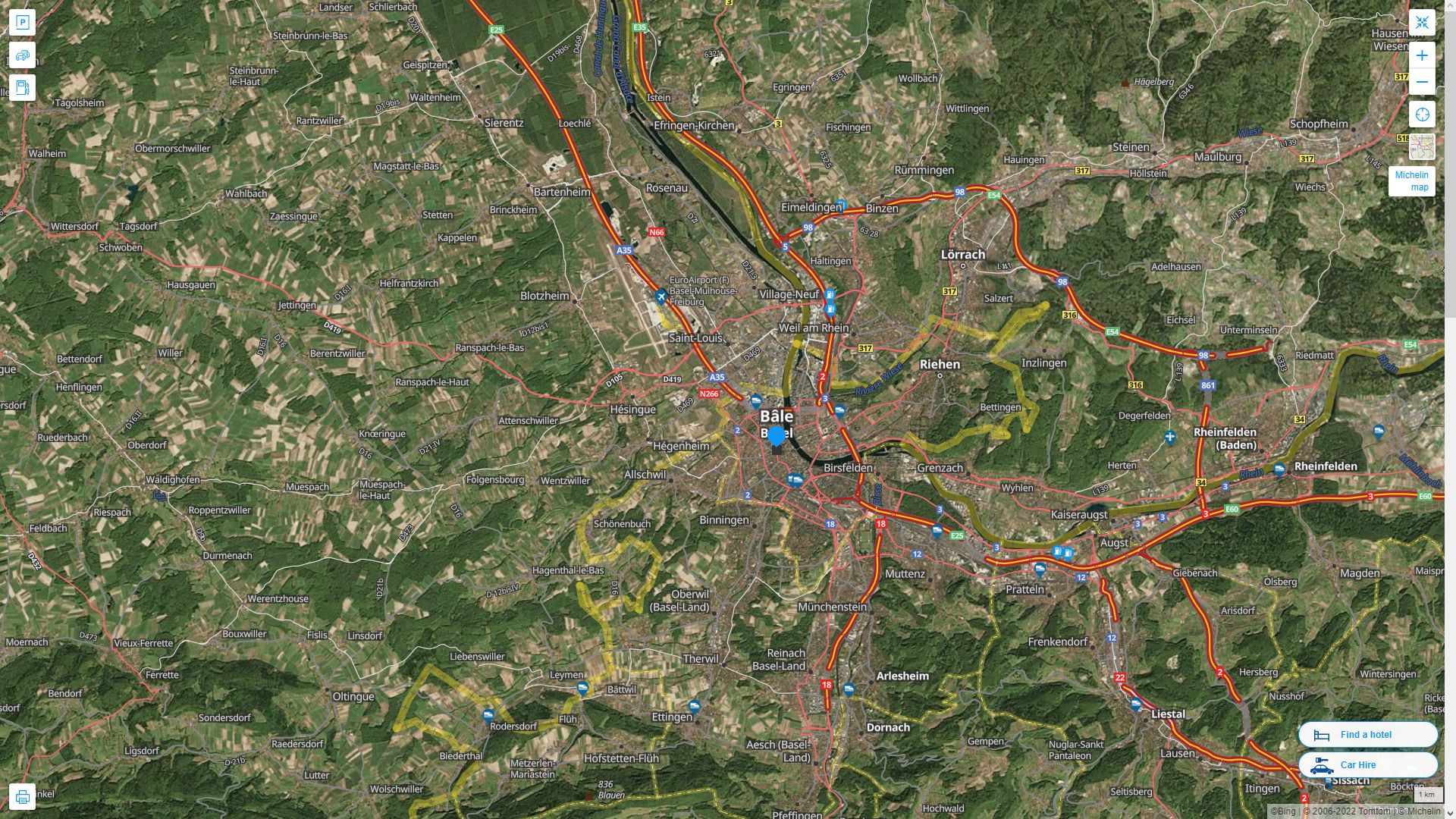 Basel Highway and Road Map with Satellite View